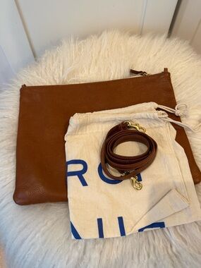 Clare V, tan flat clutch w/ tabs